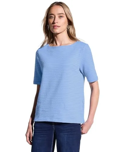 T-Shirt mit Struktur - Damen U-Boot-Ausschnitt - T-Shirts für Damen mit feinem Strukturmuster, Kurzarm und Baumwollmix für zusätzlichen Stretchkomfort.