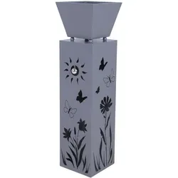 Pflanzsäule Außen Terrassensäule mit Blumenmotiv, H 82 cm aus Stahl in Grau - Garten-Zubehör, elegante und witterungsbeständige Pflanzsäule mit dekorativem Blumenmotiv und Kugelverzierung für stilvolle Präsentation Ihrer Pflanzen.