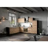 Produktbild Held Möbel Winkelküche Turin 240 x 300 cm mit E-Geräten – Wotaneiche-Graphit