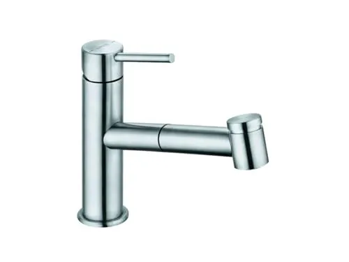 Kludi Steel Küchenarmatur 44851F860 - Armatur mit schwenkbarem Auslauf 110° und herausziehbarer Geschirrbrause, ideal für eine flexible Nutzung in der Küche.