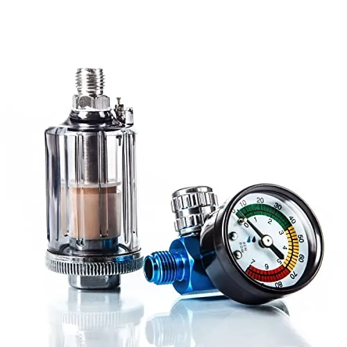 BenBow Luftdruckregler mit Manometer und Öl-Wasser-Abscheider - Sicherheitsgruppen - 2-in-1 Druckregler mit präziser Filterung für kontaminationsfreie Druckluft, ideal für Lackierpistolen und andere Anwendungen.