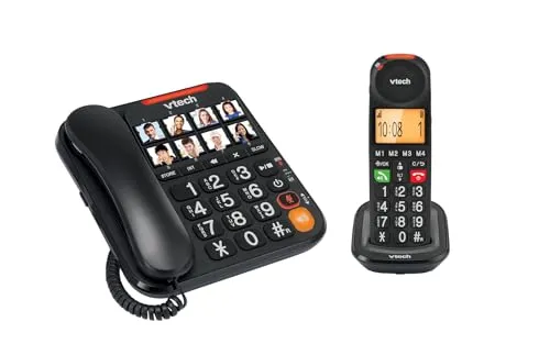 VTech CL6550 Schnurgebundenes Telefon + Schnurloses DECT-Telefon, mit großen Tasten, Anrufblock, Mobilteil und Basis mit Lautsprecher, großen Tasten und großem Display, Kompositionstasten mit Foto
