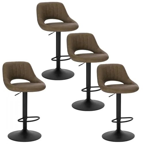 EUGAD 4X Barhocker - Drehbar und höhenverstellbar mit Rückenlehne - Barhocker aus Kunstleder mit robustem Stahlgestell, ideal für moderne Bistros und Küchen. Stufenlos höhenverstellbar für optimalen Komfort.