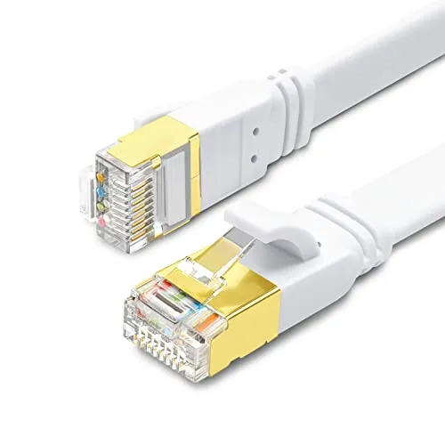 Yauhody CAT 8 LAN Kabel 10m Netzwerkkabel Flach 40Gbps 2000MHz STP Ethernet Kabel Gigabit Patchkabel Internet Kable RJ45 für PS5, PC, Switches, Gaming, Router, Modem (Weiß 10m)