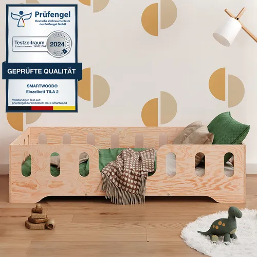 Smartwood® Kinderbett 90x200 mit Rausfallschutz in braun von Smartwool