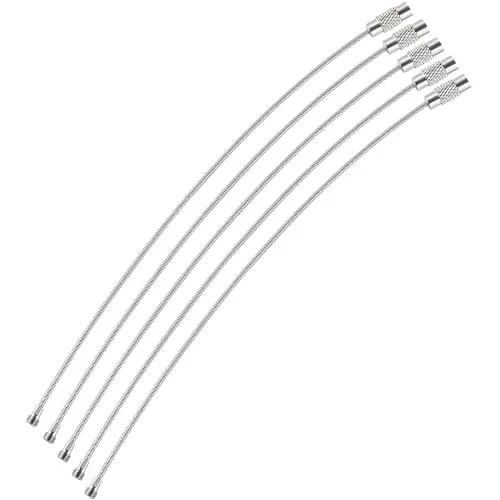 webbomb® 5x Schlüsselringe aus Drahtseil 1,5x 150mm Edelstahl Gepäckanhänger mit PVC Ummantelung & Drehverschluss multifunktionale Drahtringe Schlüsselanhänger Schlüssel Organizer (silber)