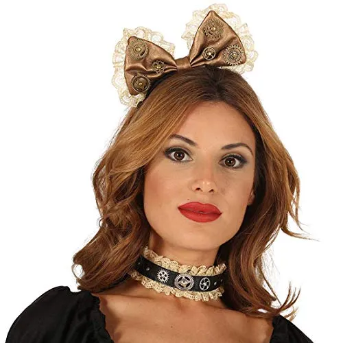 NET TOYS Steampunk Haarschleife mit Zahnrädern | Bronzefarben | Außergewöhnlicher Damen-Kopfschmuck viktorianischer Schleifen-Haarreif | Genau richtig für Mottoparty & Themenabend
