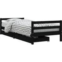 vidaXL Kinderbett mit Schubladen Schwarz 80x200 cm - Hochwertiges Kinderbett aus massivem Kiefernholz mit praktischen Schubladen für optimale Aufbewahrung. Ideal für Kinder ab 4 Jahren, sorgt für eine erholsame Nachtruhe und Ordnung im Kinderzimmer.