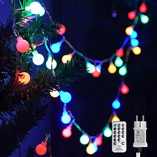 WOWDSGN Kugel Lichterkette Bunt, 10M 100 LEDs Dimmbar Partylichterkette mit Stecker für Innen und Außen, 8 Leuchtmode, Enegiesparend, ideal für Weihnachten, Hochzeit, Party, Garten