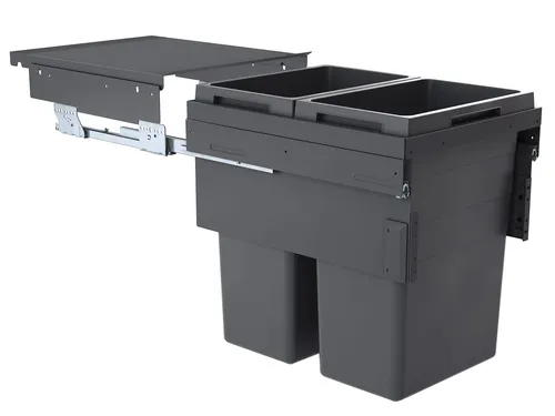 Hailo AS Euro Cargo 450 3619731 Einbau Abfallsammler - Haushaltszubehör, ideal für Unterschränke mit 45 cm, bietet 2 Behälter mit insgesamt 76 Litern für effiziente Abfalltrennung.