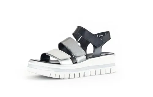 Gabor Plateau Sandaletten Damen 31383035373630 Grau 40 1/2 EU - Damen Sandale aus hochwertigem Leder mit verstellbarem Klettverschluss. Ideal für warme Tage, bietet höchsten Tragekomfort und ein modisches Design. Perfekt kombinierbar für jeden Anlass.