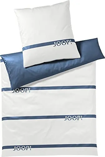 Joop! Wendebettwäsche Logo Stripes Mako-Satin 155x220 cm in blau von JOOP!