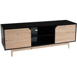Lowboard FineBuy TV Schrank 150 cm - TV-Halterung: Moderner TV-Unterschrank in Schwarz mit eleganten Eiche-Dekor und viel Platz für Fernseher und Zubehör.