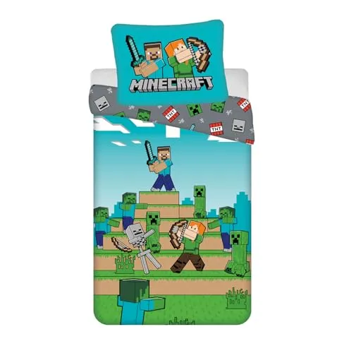 Minecraft We got this Creeper Wende Bettwäsche 135/140x200cm - Bettwäsche-Set für Kinder in 100% Baumwolle, mit dem beliebten Minecraft-Motiv „We got this“. Weich, atmungsaktiv und pflegeleicht – für traumhafte Nächte voller Abenteuer!