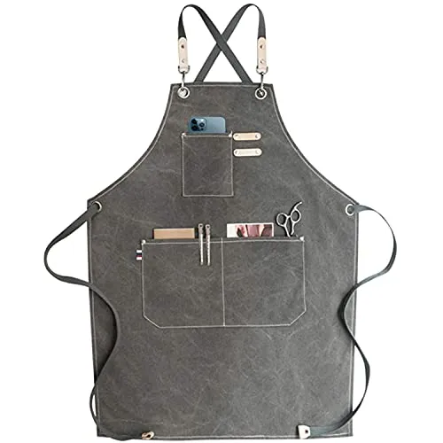 RAPRON Canvas Schürze Herren Damen - Denim Kochschürze mit Taschen - Grillschürze für Männer und Frauen - Lange Schürzen für Kochen arbeits Backen- Geschenk für Küchenchefs, Oma, Opa (Grau)