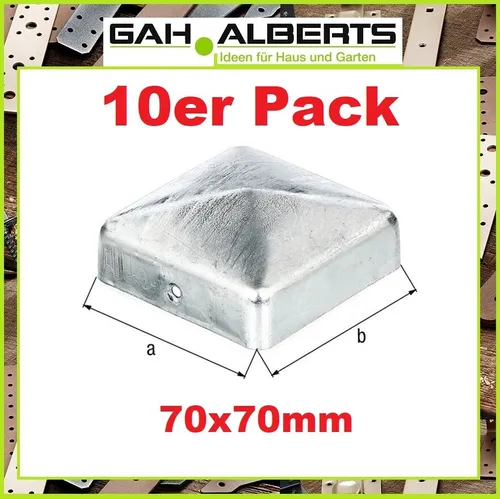 STÜCK GAH Stahl Pfostenkappe flache Form 70 x 70 mm eckig feuerverzinkt 10
