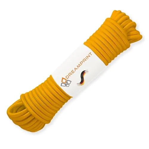 Dreamprint Expanderseil 10m Gelb 8mm Ø - Gummiseil, Planenseil, elastisches Seil für Innen & Außen - Wetterfest & Reißfest - Ideal für Ladungssicherung, Planenbefestigung, Camping & Outdoor