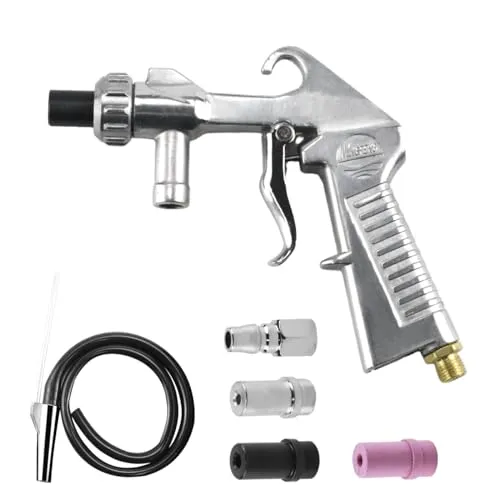 Sandstrahlpistole Druckluft, Sandstrahlkabine, Sandstrahlen Pistole Kit, Sandblaster, mit Gummischlauch (1M), Metalldüse und Keramikdüsen ein Luftanschlussnippel, für Sandstrahlen