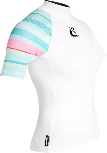 Cressi Unisex-Adult Shield Lady Rash Guard Short/Sl Schützender Rashguard für SUP und Wassersport, Weiß/Aquamarin, S/2