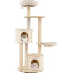 GOPLUS Kratzbaum groß 152cm mit Hängematte und Katzenhäusern - Multifunktionaler Katzenbaum mit 2 gemütlichen Häusern, Hängematte und Sisal-Kratzpfosten. Ideal für Spiel und Entspannung Ihrer Katze. Leicht zu reinigen und stabil für langanhaltenden Komfort.