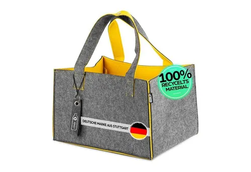 Tanndesign Einkaufskorb Einkaufs- & Kaminholzkorb Filz 31L, aus recycelten PET, Grau/Gelb, 31 l, Filz-Tragetasche aus recycelten PET-Flaschen