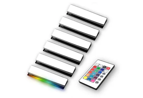 kalb LED Glaskantenbeleuchtung RGB – 6er Set für Vitrinen - Elegante RGB Glaskantenbeleuchtung zur stilvollen Aufwertung Ihrer Möbel. Einfache Montage, nahezu unsichtbar und mit Fernbedienung steuerbar. Perfekt für Glasbodenstärken von 5-8 mm.