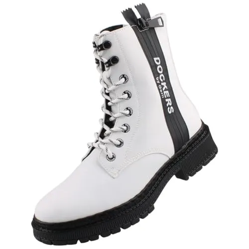 Dockers by Gerli Damen Stiefelette Weiß 41 - Modisch und Bequem - Stylische Damen Stiefelette aus Kunstleder mit seitlichem Reißverschluss für einfaches An- und Ausziehen. Der 4,5 cm hohe Blockabsatz und die griffige Synthetiksohle bieten Komfort und sicheren Halt. Perfekt für vielseitige Outfits!