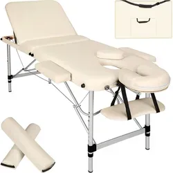 TecTake 3 Zonen Massageliege-Set - beige - Massageliege aus hochwertigem PVC-Kunstleder mit 5 cm Polsterung, klappbar für einfachen Transport und platzsparende Lagerung, ideal für entspannende Massagen.