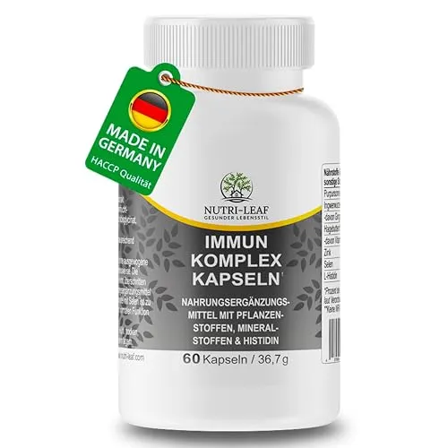 NUTRI-LEAF Immun Booster Komplex Kapseln zur Unterstützung des Immunsystems mit Vitamin C, Zink, Selen, Echinacea, Ingwer, Multivitamin für Energie und Abwehrkräfte, 613 mg, Vegan, Glutenfrei