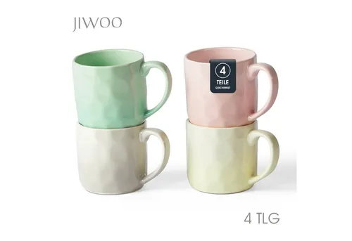 JIWOO Tasse 4er 320ml, Kaffeebecher Skandinavische Geschirr set Becher Teebecher, 4-tlg., Keramik, Keramiktassen Handgefertigt Kafeeservice Mikrowellen spülmaschinenfest