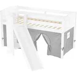 Schönes Spielbett für Kinder mit Rutsche 90x200 Kiefer weiß V-60.21W-09 - Kreatives Spielbett für Kinder mit Rutsche und Versteckmöglichkeiten. Ideal für Spiel und Spaß im Kinderzimmer, aus hochwertigem Kiefernholz mit pflegeleichter Oberfläche.