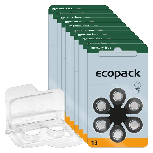 Varta Ecopack Hörgerätebatterien PR48 orange 13 + Transportbox für 2 Zellen 60