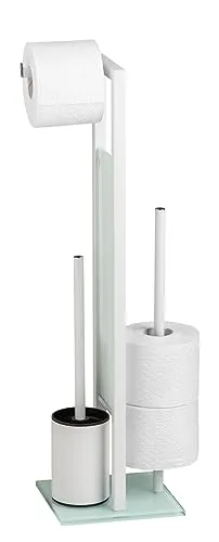 Wenko WC-Bürstenkombination Rivalta - Weiß, Metall, 18x70x23 cm, austauschbarer Bürstenkopf und praktischer Ersatzrollenhalter für stilvolle Badaccessoires