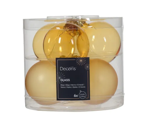 Kaemingk Weihnachtsbaumkugel, Weihnachtskugeln Glas 6cm x 6 Stück - Hellgold transparent