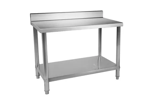 Royal Catering RCAT-100/60-N Edelstahl Arbeitstisch - Arbeitstisch für Lebensmittelzubereitung, höhenverstellbar, mit 11 cm Aufkantung für Spritzschutz und abgerundeten Kanten für Sicherheit – ideal für professionelle Küchen.