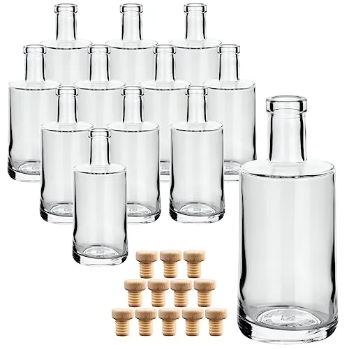gouveo 12er Set Glasflaschen 250 ml Prim mit Korken - Hochwertige 250 ml Glasflaschen mit praktischem Korkverschluss. Ideal für selbstgemachte Spirituosen, Öl oder Essig. Perfekt als dekorative Geschenkidee für jeden Anlass. Wiederverwendbar und umweltfreundlich!