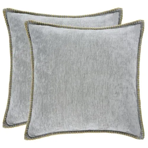 2er Set Kissen-Bezug mit Füllung, Farmhouse Sofakissen Couchkissen Dekokissen Zierkissen Kopfkissen Kuschelkissen, mit verstecktem Reisverschluss, weich & angenehm, Doppelpack (Grau 60 x 60cm)