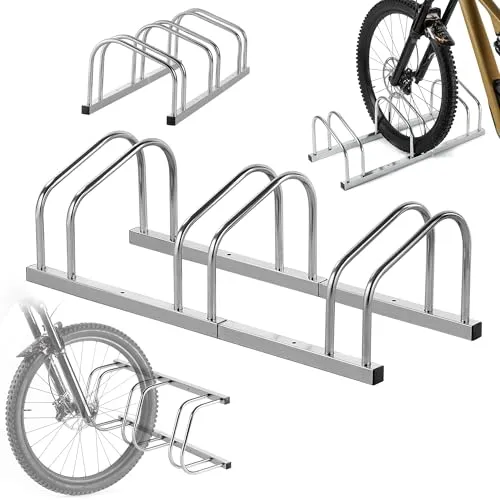 KADAX Fahrradständer für 3 Fahrräder für Boden oder Wandmontage, Fahrradhalter aus verzinktem Stahl für Reifenbreiten bis 65 mm, Fahrrad Ständer