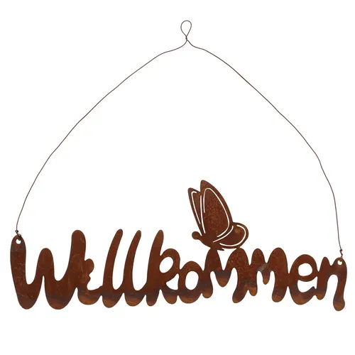 Schild Willkommen 38x14cm Gartendeko Türschild Edelrost Schriftzug Schmetterling