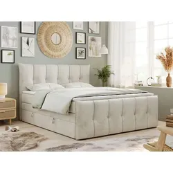 King Boxspringbett 160x200 mit Bettkasten und Matratze H4 - Hochwertiges Boxspringbett 160x200 mit zwei Bettkästen und 7-Zonen-Taschenfederkernmatratzen für optimalen Schlafkomfort, ideal für stilvolle Schlafzimmer.