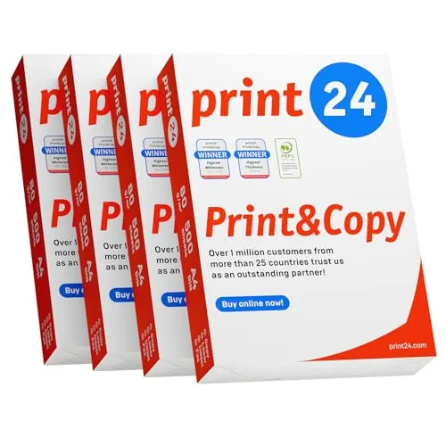 print24 Druckerpapier Kopierpapier 2000 Blatt DIN A4 80 g - Papier für Druck & Kopie, hochweiß mit CIE 160 für klare Ausdrucke, PEFC-zertifiziert für nachhaltige Nutzung.
