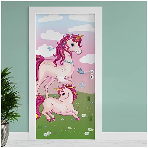 Finest Folia Türfolie 90x200 cm Türtapete Türposter Folie für Tür Wohnzimmer Kinderzimmer Küche Türaufkleber Bad Aufkleber selbstklebend TF04 (07 Einhorn)