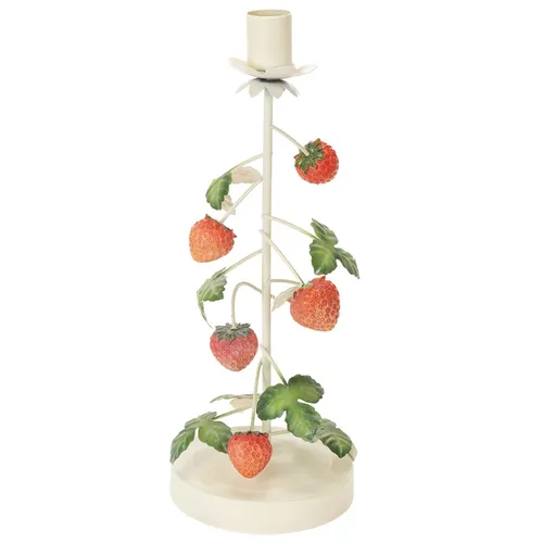 Stabkerzenhalter Metall Erdbeer Deko Creme 26cm - Sonstige Deko, stilvoller Erdbeer-Design Stabkerzenhalter aus Metall für eine sommerliche Atmosphäre in Ihrem Zuhause.