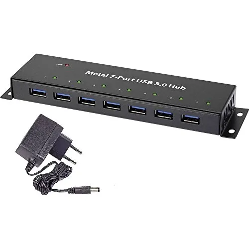 Renkforce RF-3955359 7 Port USB 3.2 Gen 1-Hub - USB-Hub zur Wandmontage, ermöglicht schnelle USB 3.0-Übertragungsraten bis zu 5 GBit/s und bietet eine praktische Einhand-Bedienung für einfachen Zugriff.
