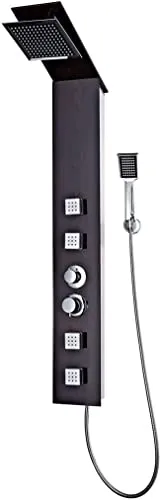 vidaXL Duschpaneel-System Glas Braun - Duschpaneel-System mit stilvollem Design und drei Modi: Regenfalldusche, Massagedüsen und Handduschkopf. Genieße ein luxuriöses Duscherlebnis in deinem Bad!