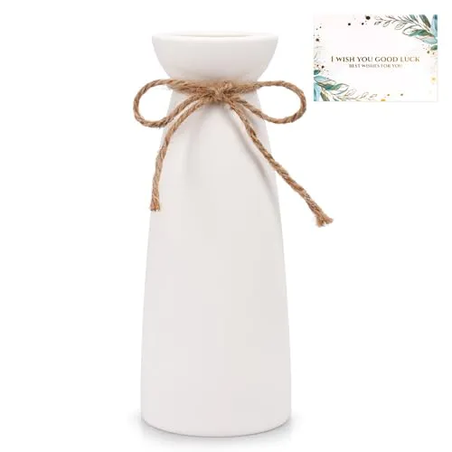YUTUY Vase Weiß,Keramik Vase für Pampasgras,Keramikvase Weiß Gefrostet 23 cm,Boho Deko Ideal zur Lagerung von Trockenblumen&Frische Blumen,Blumenvase Deko Wohnzimmer, Schlafzimmer Home Decoration