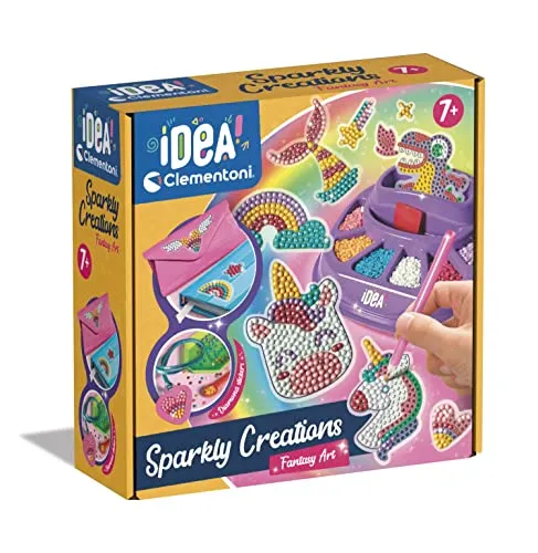 Clementoni Idea – Sparkly Creations Game Icons - Kreatives Bastelset für Kinder ab 7 Jahren, mit 3D-Edelsteinen und Gaming-Stickern. Fördert Geschicklichkeit und Fantasie für einzigartige, glänzende Kreationen.