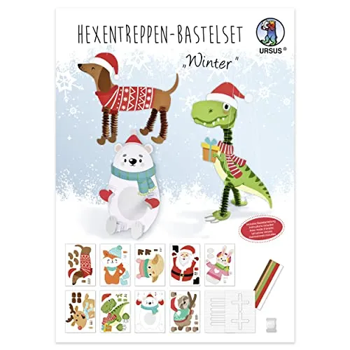 Ursus 21360099F - Hexentreppen Bastelset Winter, 9 weihnachtliche Tiere aus Fotokarton, fördert Kreativität und Feinmotorik von Kindern