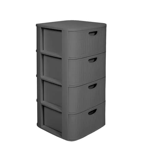 Kreher® XL Rollbarer Schubladenschrank Rollcontainer Nischenschrank aus Kunststoff in Rillen-Optik mit 4 Schubladen. Maße: 40x40x81 cm (Anthrazit)