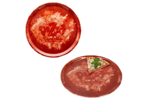MamboCat Pizzateller 2x Perfetto Rot Ø 31,5 cm - Pizzateller-Set aus robustem Porzellan mit rustikaler Optik, ideal für große Pizzen und gemütliche Abende. Stapelbar und spülmaschinengeeignet für einfache Aufbewahrung und Reinigung.